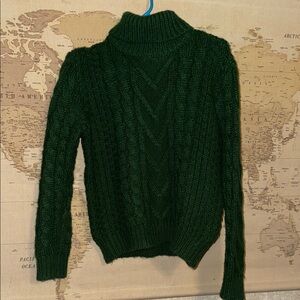 Green Cable Knit Turtleneck Sweater